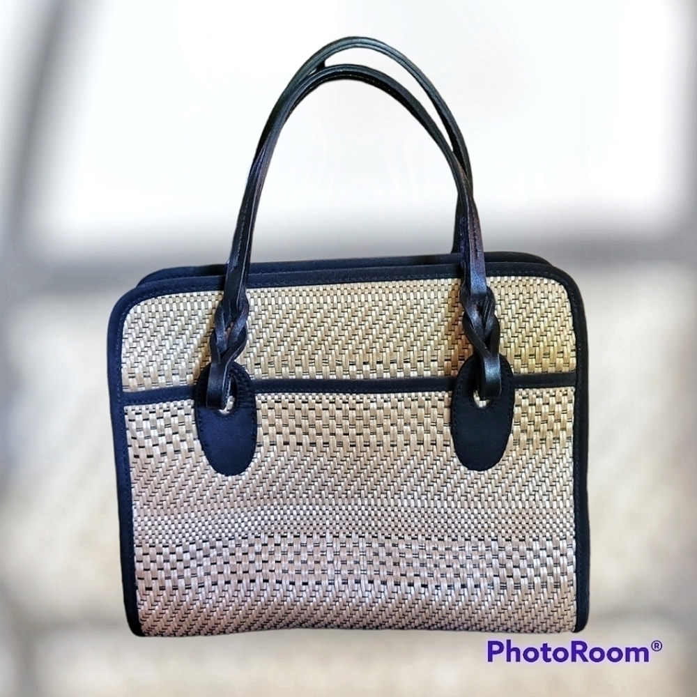 VTG MARLO Wicker Three Compartment Satchel Tote Bag